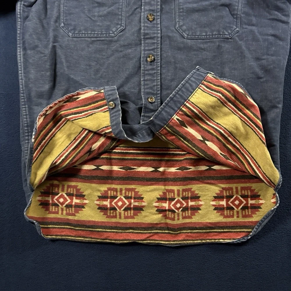 Vtg LL Bean Blanket Lined Chamois Shirt Jacket Aztec Southwestern Blue Mens S